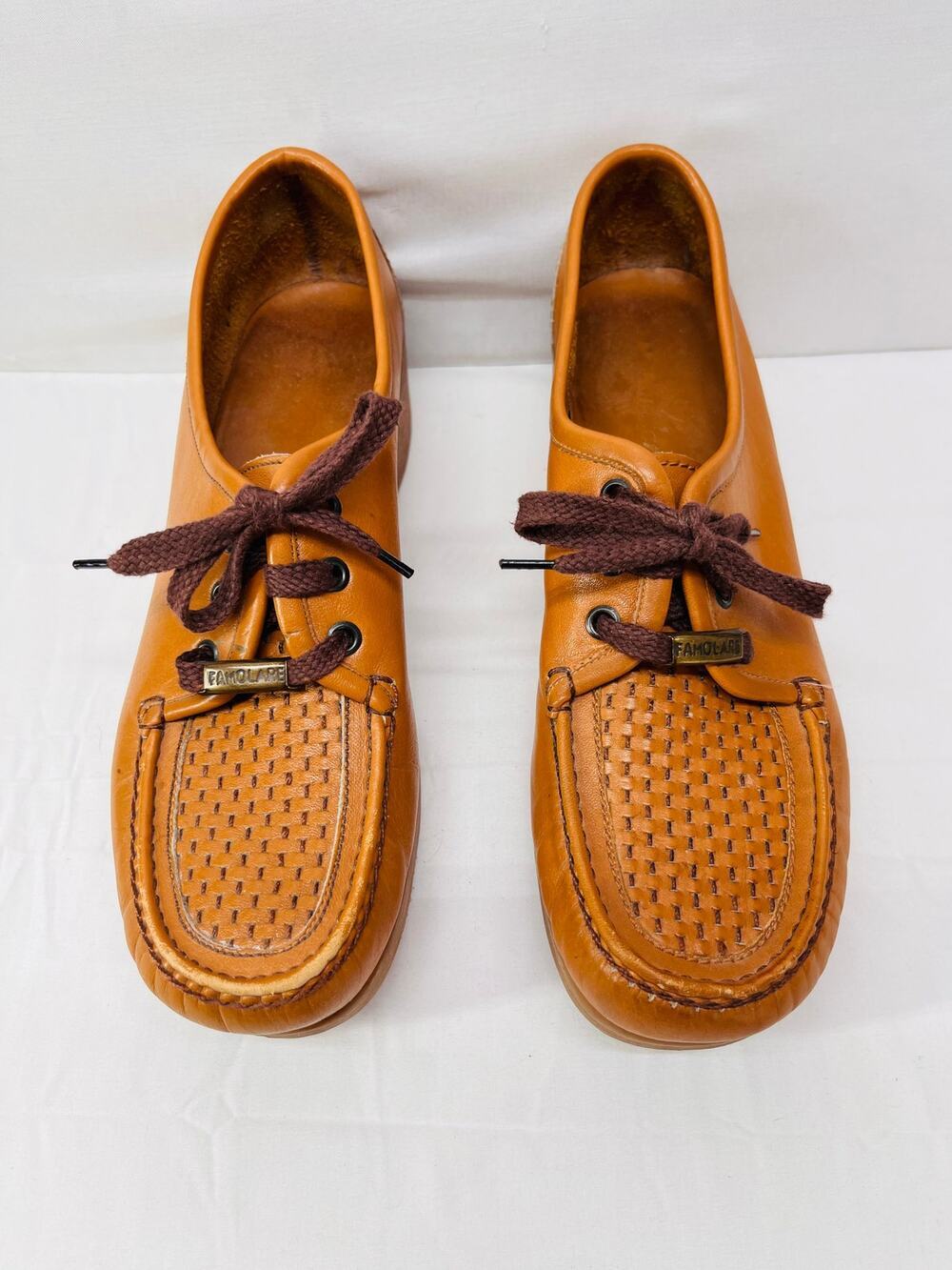 Vintage 1970s Famolare Leather Platform Wedge Shoes Women's Size 9 Italy